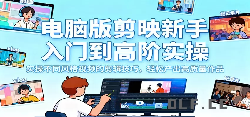 电脑版剪映新手入门到高阶实操，实操不同风格视频的剪辑技巧，轻松产出高质量作品